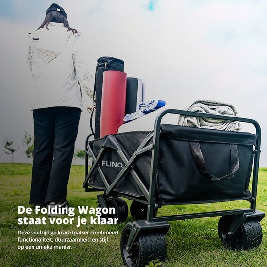 FlinQ Wagon - Zusammenklappbar - Schwenkbare Räder - 130KG Tragfähigkeit - 100L Fassungsvermögen - Schwarz