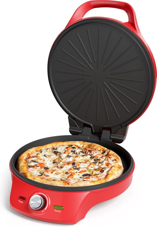 Princess Pizza Maker 115007 – Pizzaofen – Einstellbarer Thermostat bis 220 °C – Rot – Ø 30 cm – auch als Tischgrill verwendbar – für frische und Tiefkühlpizzen