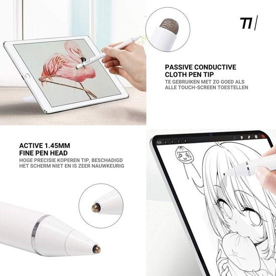 Tikkens Stylus Pen 2 in 1 Active Pencil - Für Tablet, Ipad, Android und Apple Phones - Weiß