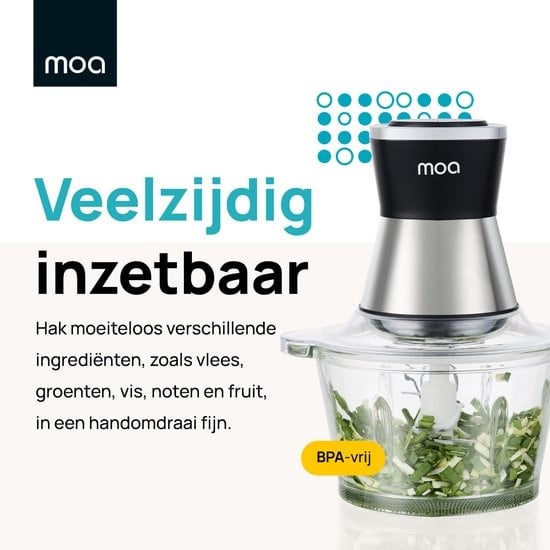 MOA Chopper XL - Lebensmittelzerkleinerer - 2 Liter Glasschüssel - 4 Klingen - FC360