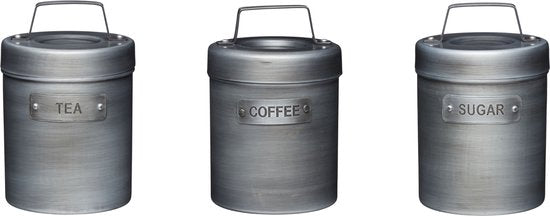 Kitchencraft Vorratsdosen Tee/Kaffee/Zucker 17 cm Edelstahl Silber