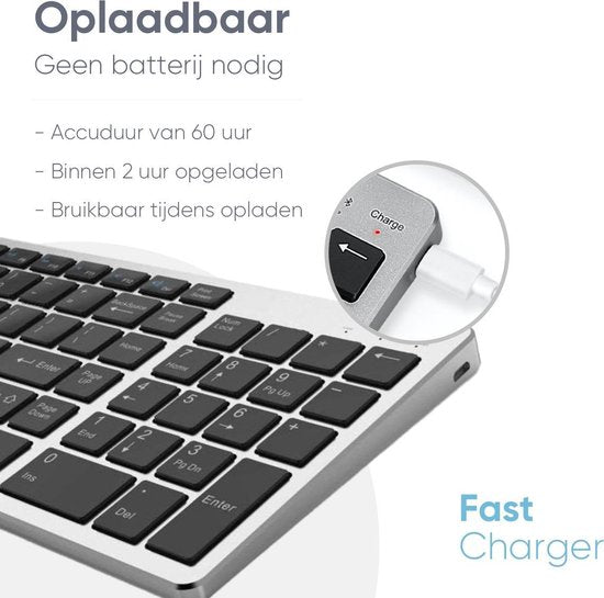 Trendfield Wireless Keyboard - Bluetooth Tastatur - Leise Tasten - Wiederaufladbar - Qwerty - Space Grau