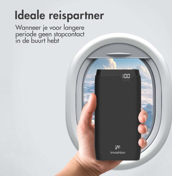 imoshion® Powerbank 10000 mAh - Schnellladegerät 18W - Power Delivery - USB C & USB A - Geeignet für Apple iPhone und Samsung, u.a. - Schwarz