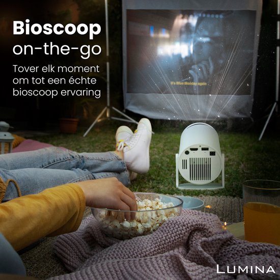 Lumina Mini Pro Beamer - Heimkino - Android 11.0 - WiFi 6 & Bluetooth 5.2 - 4k Bildqualität - Projektionsfläche - Weiß