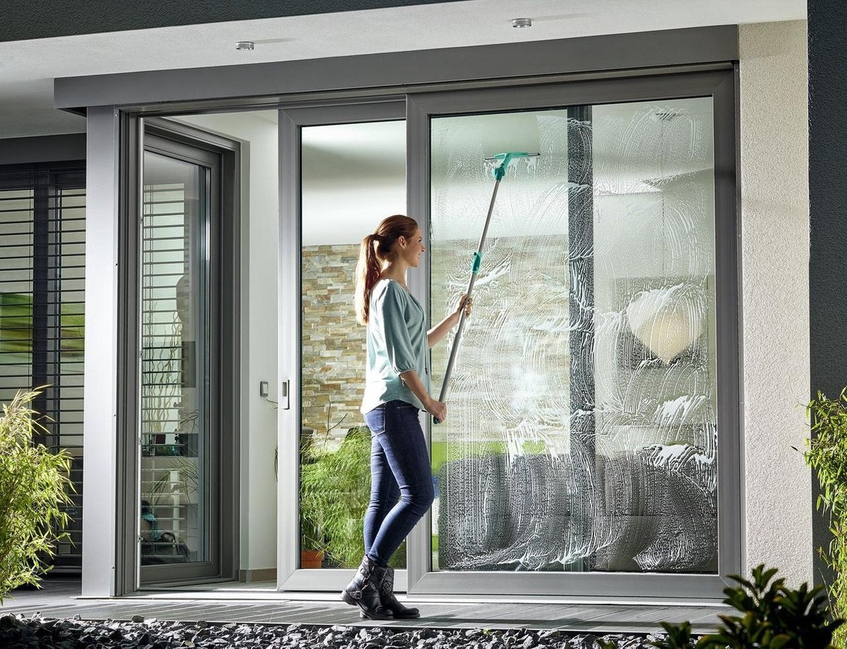 Leifheit Teleskopstiel aus Aluminium 130 - 400 cm - inkl. rutschfestem Kopf - 360Â° drehbare Aufhängeöse - Click System - türkis - grau