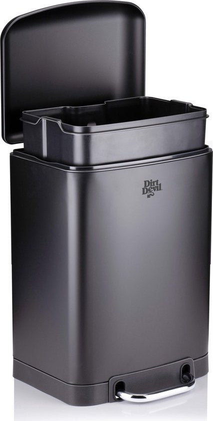 Dirt Devil Treteimer 30 Liter – Abfallbehälter mit Soft-Close-Mechanismus – Mülleimer mit herausnehmbarem Inneneimer – für Küche und Bad – 34,5 x 32,5 x 61,5 – Edelstahl – Schwarz