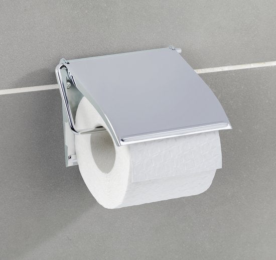 WENKO Toilettenpapierhalter mit Klappe, Chrom – WC-Papierhalter – Toilettenpapierhalter