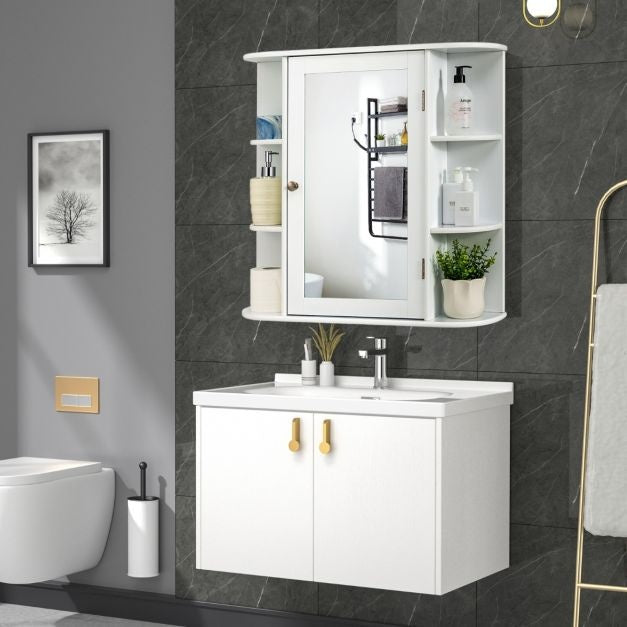 Coast Wandschrank - Mit Spiegeltür und Einlegeböden - 65 x 17 x 63 cm - Weiß
