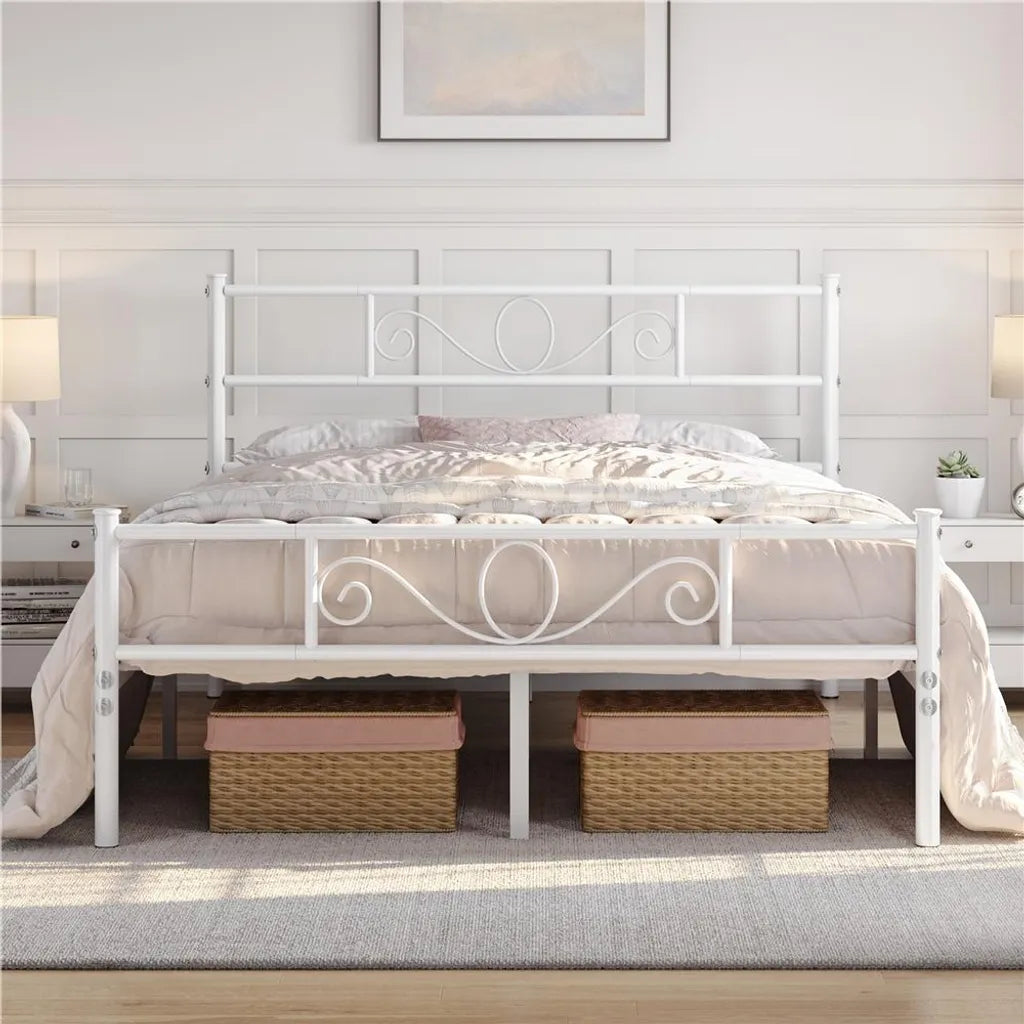 Yaheetech Metallbettgestell 160 x 200 cm – Weiß – Doppelbett mit Lattenrost