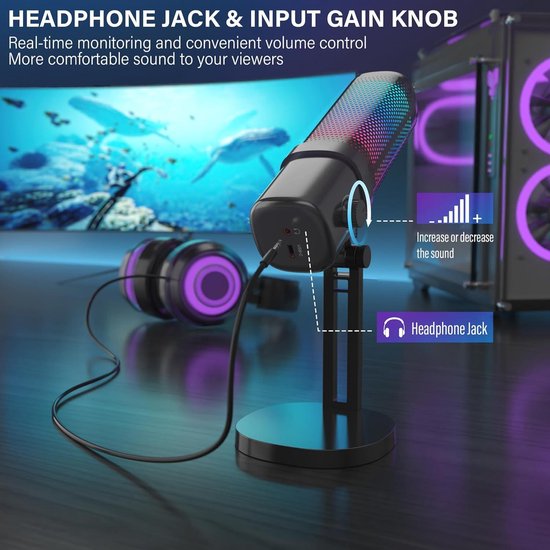 Fuegobird SP12 RGB Gaming-Mikrofon - Streaming-Mikrofon - für PC und Gaming-Mikrofon - Nierencharakteristik - Kondensatormikrofon - mit Ständer - integrierter Pop-Filter - Grau