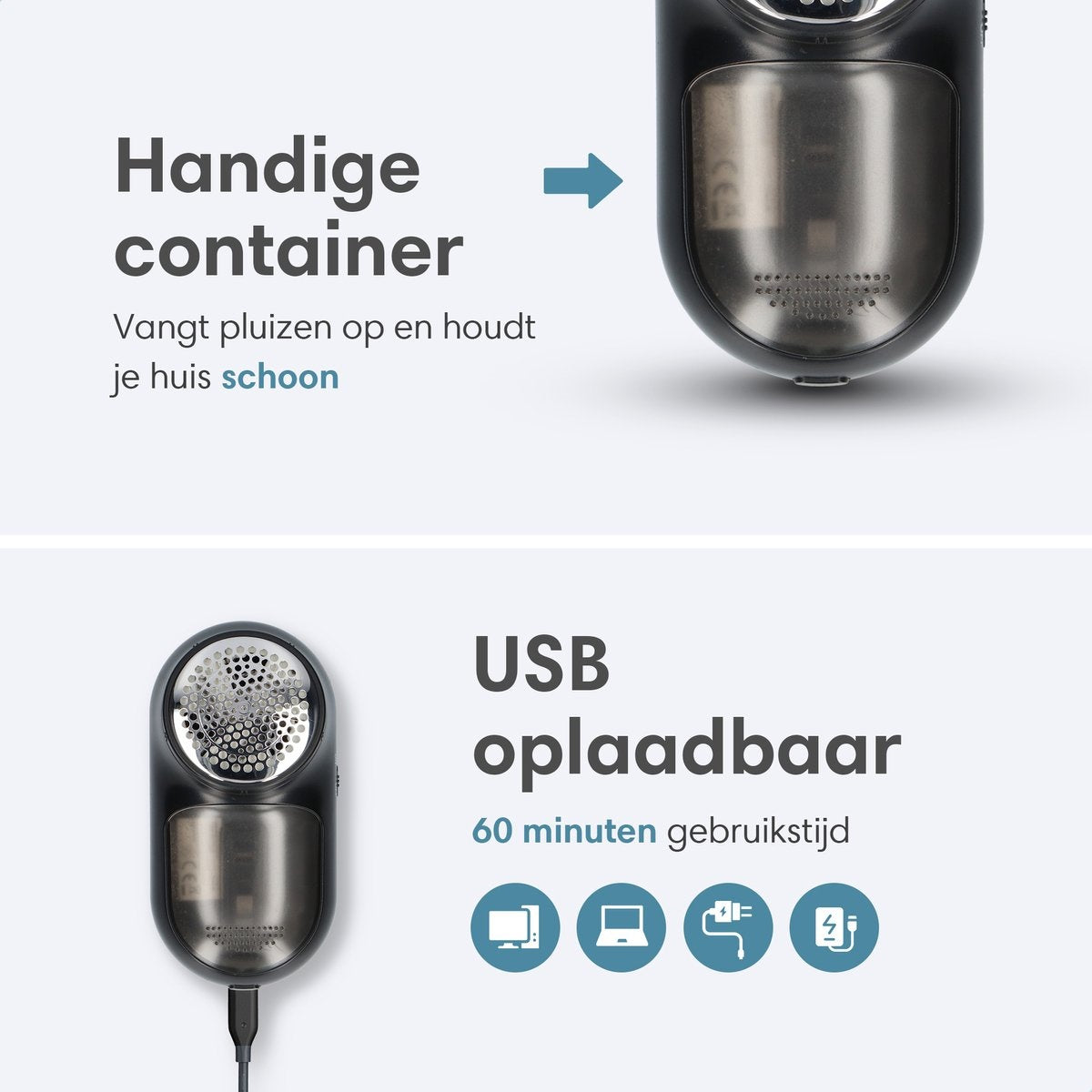 Lifeproducts Fusselentferner mit Fusselbürste - Elektrisch und wiederaufladbar - Entblätterer - Fusseldieb mit 3 Extraklingen und Aufbewahrungstasche