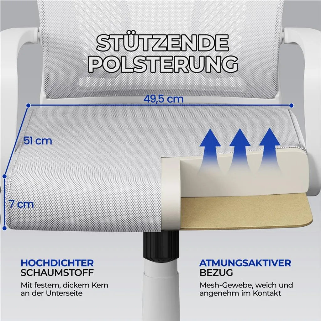 Yaheetech Ergonomischer Bürostuhl, verstellbar, Netzbezug, hellgrau