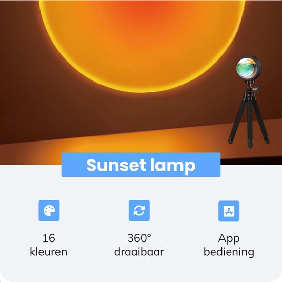 Sunset Lamp - inkl. App und Fernbedienung - Tiktok Projektionslampe - Stimmungsprojektor - Beleuchtung - 16 Farben - Luft