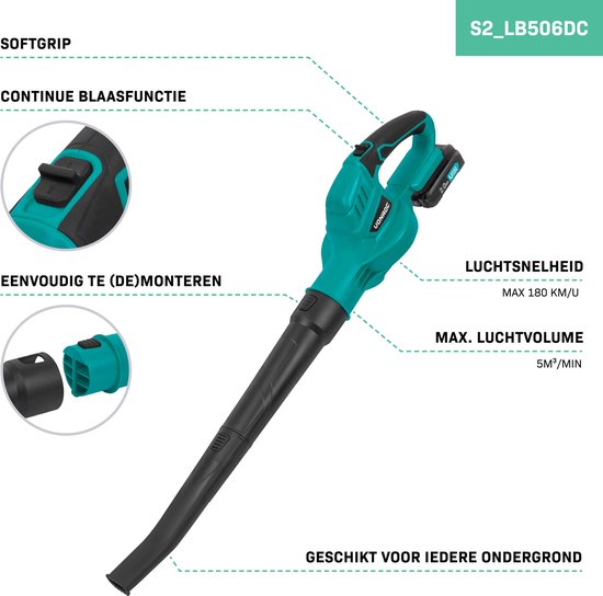 VONROC Accu Laubbläser 20V - Luftgeschwindigkeit 180 km/h - Luftmenge 5m3/min - Inkl. 2x 2.0Ah Batterien und Schnellladegerät