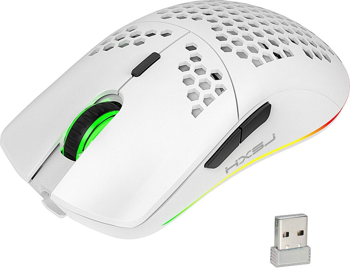 HXSJ T66 2.4G Wireless Gaming Mouse - Computermäuse - Ultraleicht - Kompakt für unterwegs - RGB-Beleuchtung - Weiß