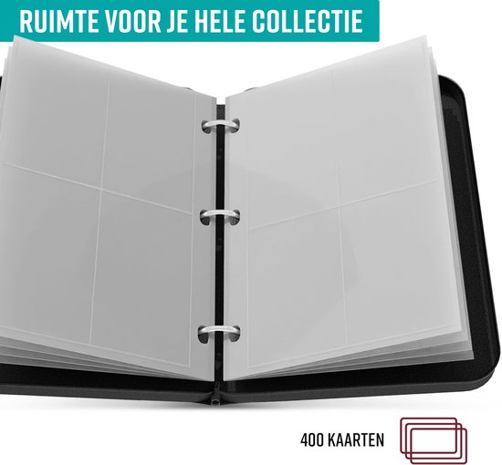 NAPI Sammelmappe für 400 Karten - Sammelmappe für Karten - 4 Fächer - Kunstleder - Premium Kartenmappe mit Reißverschluss - 50 Seiten - A5 Format - Rot/Weiß