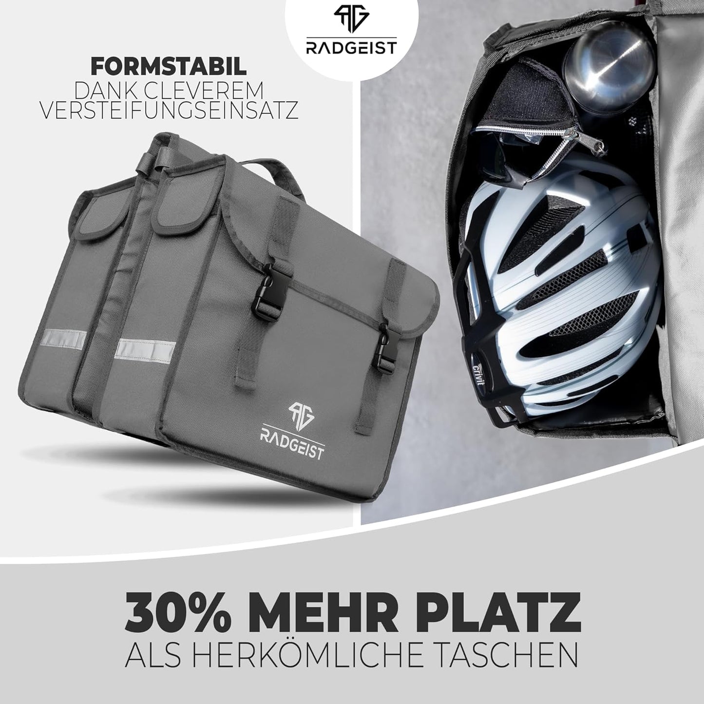 RADGEIST doppelte Fahrradtasche für Gepäckträger I doppelte Fahrradtasche für Fahrrad 30L