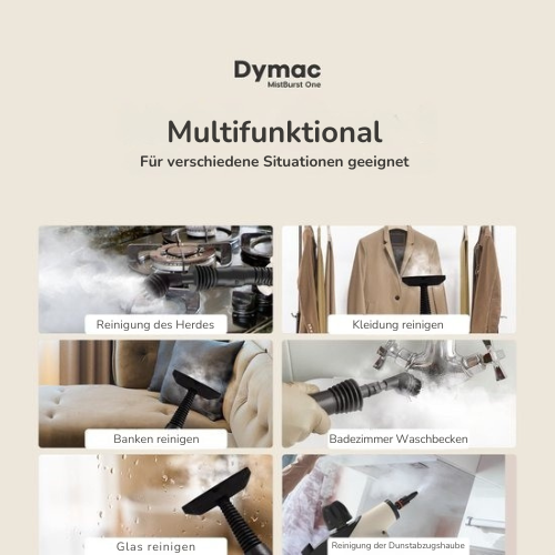 Dymac MistBurst One - Handdampfreiniger für Boden/Bank/Bad/Küche - Verschiedene Aufsätze - 450ML