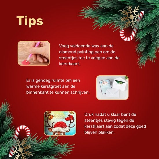 Rubye Diamantmalerei Weihnachtskarten - Diamantmalerei Erwachsene - mit Umschlägen - Weihnachten - 8 Stück