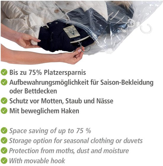 WENKO Vakuum-Kleidersack mit Haken | Größe L 105 x 70 cm