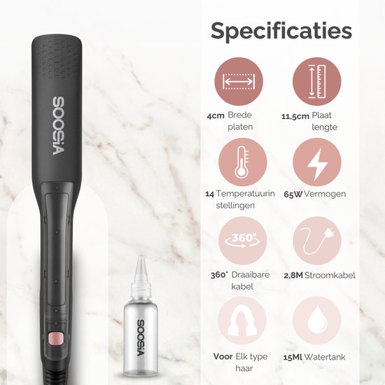 Soosia SteamStyler - Dampfglätter & Lockenstab - Dampftechnologie - einstellbar 100°C bis 230°C