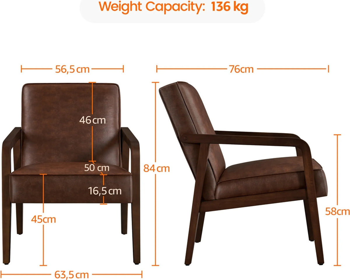 Yaheetech Vintage-Loungesessel / Sessel 76 x 63,5 x 84 cm – Dunkelbraun – PU-Kunstleder und Gummibaumholz