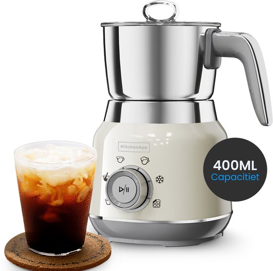 KitchenApp Retro Milchaufschäumer Edelstahlkännchen - PFAS-frei - spülmaschinenfest - Beige