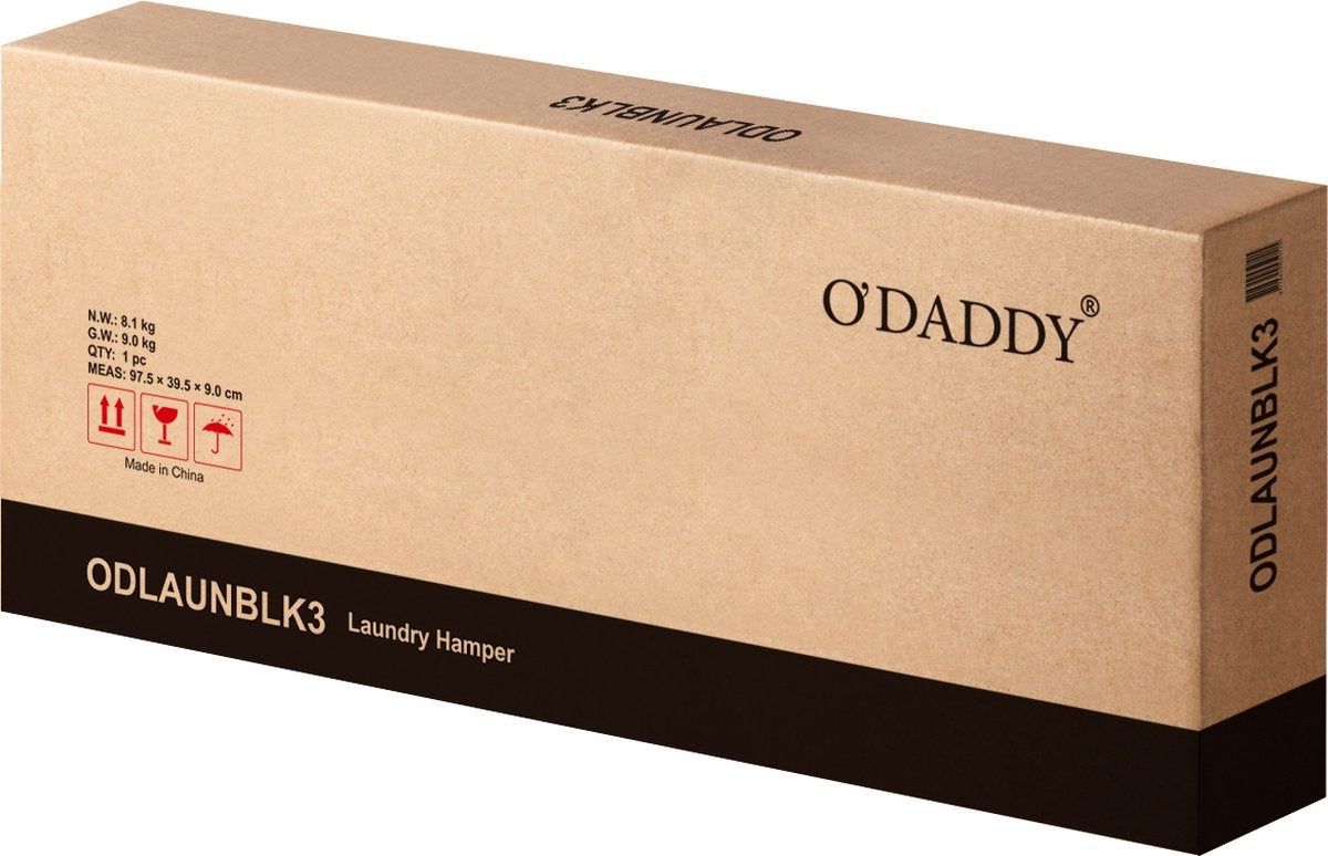 O'DADDYÂ® Wäschekorb 3 Fächer - Wäschesortierer - ausziehbar mit Einlegeboden - 92,5 x 33 x 71 cm - Wäschekorb - 168 L unterteilt in 3 Fächer - Wäschekörbe - Wäschekorb schwarz Metall - Holz braun