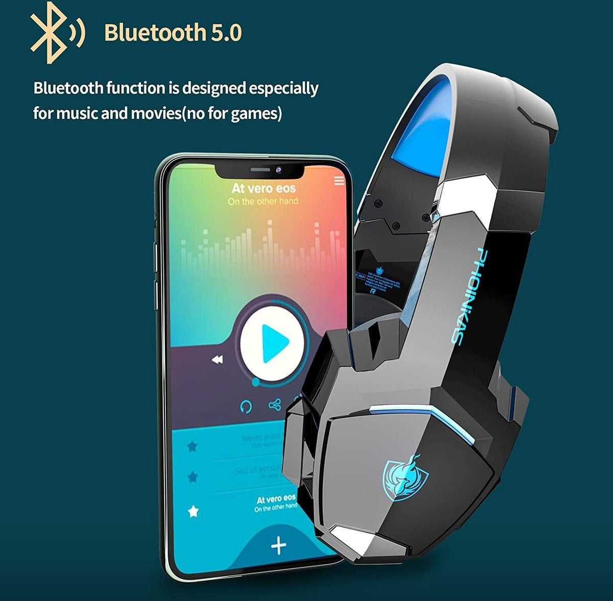 PHOINIKAS G9000 BT Bluetooth Laptop Gaming Headset mit Mikrofon Over-Ear Kopfhörer -Schwarz blau