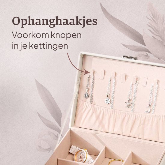 Vimora - Schmuckkästchen - für Erwachsene - Geeignet für Halsketten, Ohrringe, Armbänder & Ringe - Mit extra Boden - Schmuckkästchen Girls - Weiß