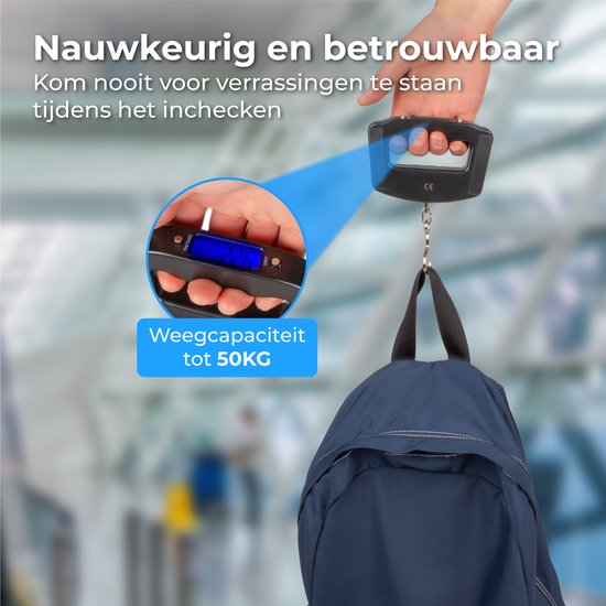 Nuvance - Digitale Gepäckwaage - Gepäckwaage bis zu 50 KG - Inklusive Batterien - Gepäckwaage - Gepäckwaage mit digitaler Anzeige - Hängewaage