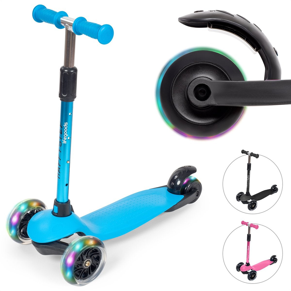 LifeGoods HappyStep Kinder-Roller - Alter 2-5 Jahre - 3 leuchtende Räder - Jungen/Mädchen - Blau