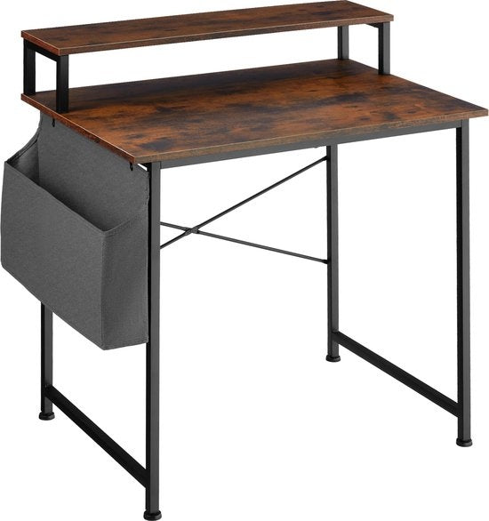 tectake - Everett Schreibtisch - 80 cm breit - mit Ablage und Organizer - Computertisch - dunkelbraun - 404662
