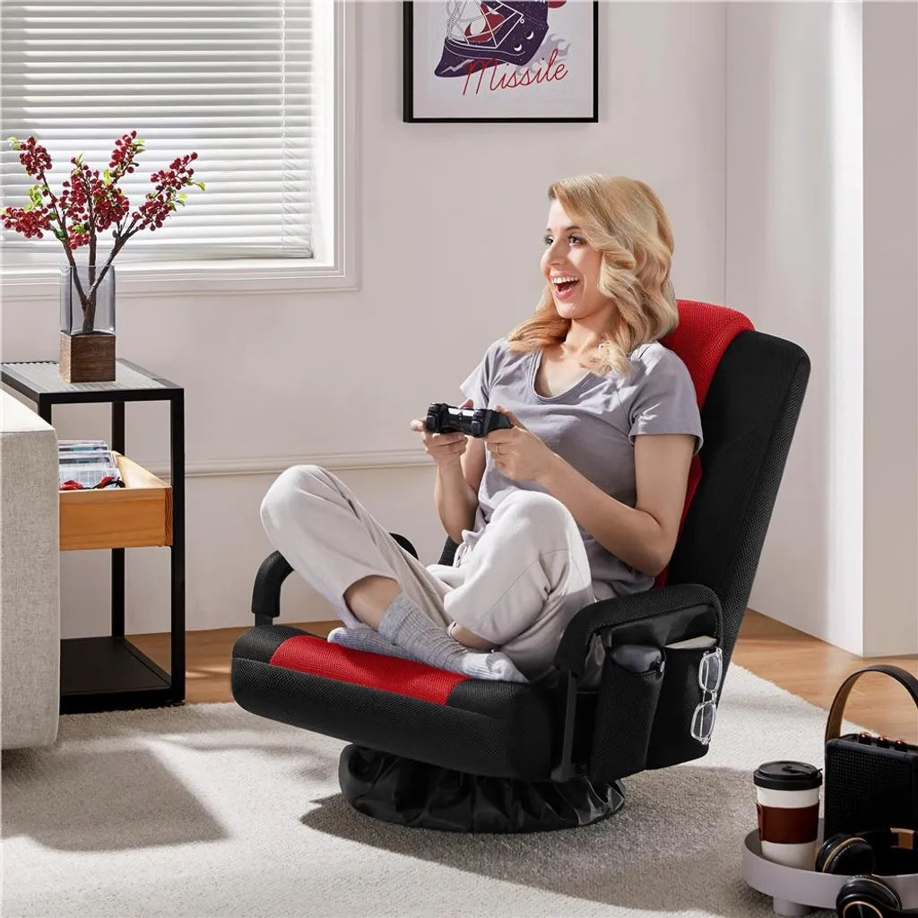 Yaheetech Drehbarer Gaming-Stuhl – Verstellbarer Gaming-Stuhl mit Armlehnen und Seitentasche