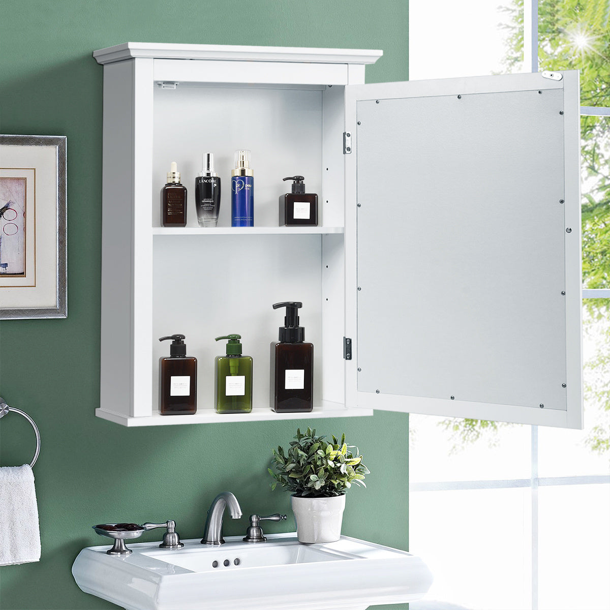 Costway - Badezimmer - Spiegelschrank - Holz -Weiß - 56 x 15 x 69,5 cm