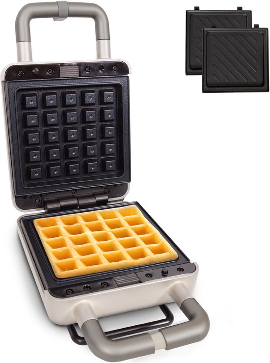 Gadgy Premium Waffeleisen – Silber – 3-in-1-Grill, Sandwich- und Waffelmaker – Austauschbare Platten – 600 W – Besonders leistungsstark – Brüsseler Waffel