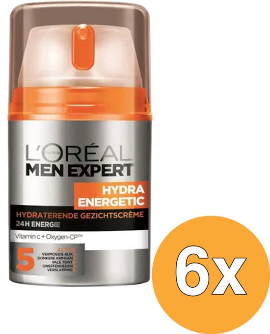 L’Oréal Paris Men Expert Hydra Energetic feuchtigkeitsspendende Tagescreme – 6 x 50 ml – Multipack