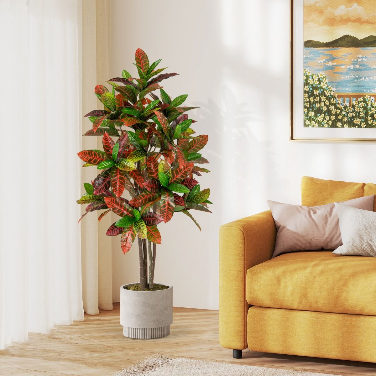 Coast Kunstpflanze Croton-Palme – Stamm aus echtem Holz – farbenfrohe Blätter – 150 cm