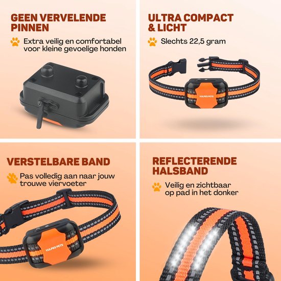 Vulpes Goods® - Anti-Bell-Halsband Pro mit Fernbedienung - Anti-Bell-Gerät - 3-in-1-Trainingshalsband - kein Schock - Erziehungshalsband für kleine & große Hunde - wasserdicht - wiederaufladbar - Vibration & Audio