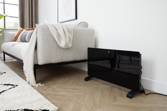 Dutch Originals - Konvektor - 2000 W - Schwarz - Einstellbarer Timer - 2 Heizstufen - Gehärtetes Glas - 42,5 x 24 x 77 cm