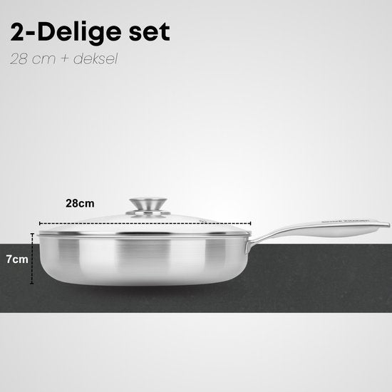 Savoré Kitchen Pfanne 28 cm mit Deckel – induktionsgeeignet – Sauteerpfanne aus Edelstahl – PFAS-frei