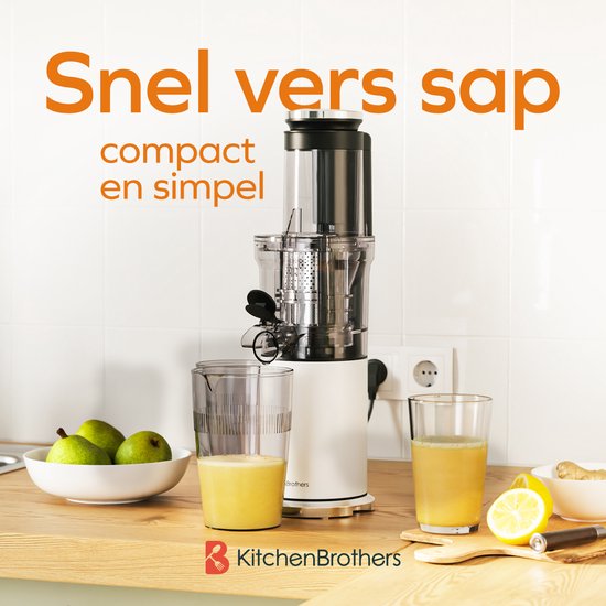 KitchenBrothers Slowjuicer - Vertikal - Entsafter - Gemüse- und Obstpresse - 80 mm - 750 ml - Perlweiß / Weiß