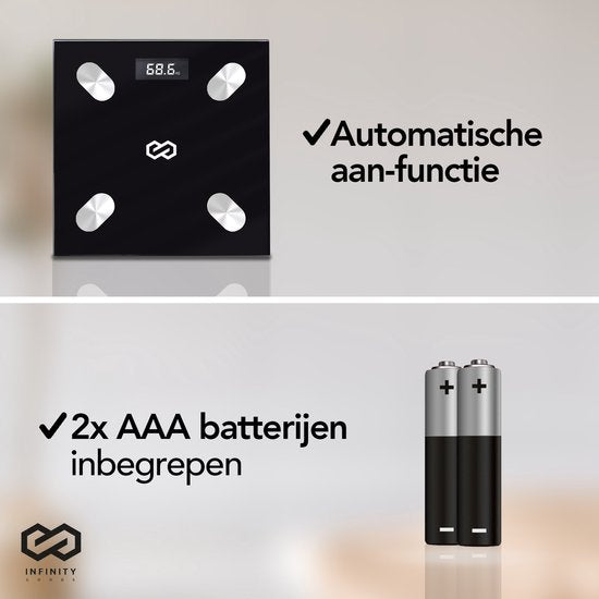 Infinity Goods Digitale Personenwaage mit App - Intelligente Waage mit Körperanalyse - Schwarz