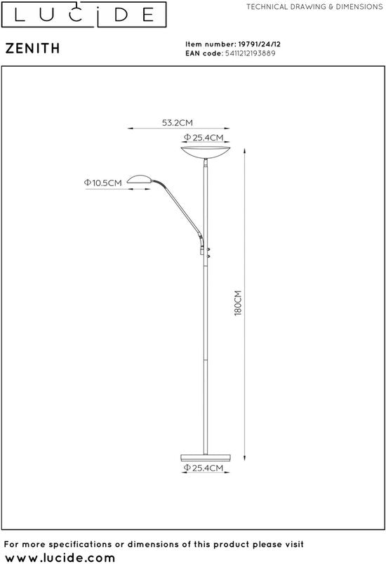 Lucide ZENITH – Leselampe – LED, dimmbar – 3000 K – Mattchrom