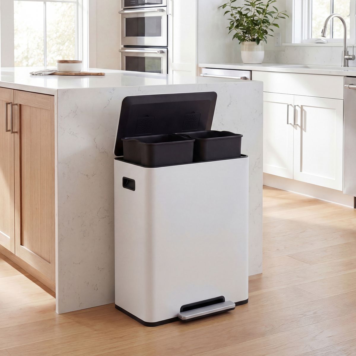 Coast Mülleimer mit Pedal – 2 Fächer – Soft-Close-Deckel – 60 Liter – weiß