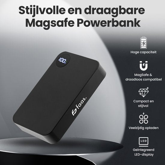 Magsafe Powerbank - 10.000mAh - Auch für Android Qi2 geeignet - 15W Magnetisch & Kabellos - Schwarz - von Faas