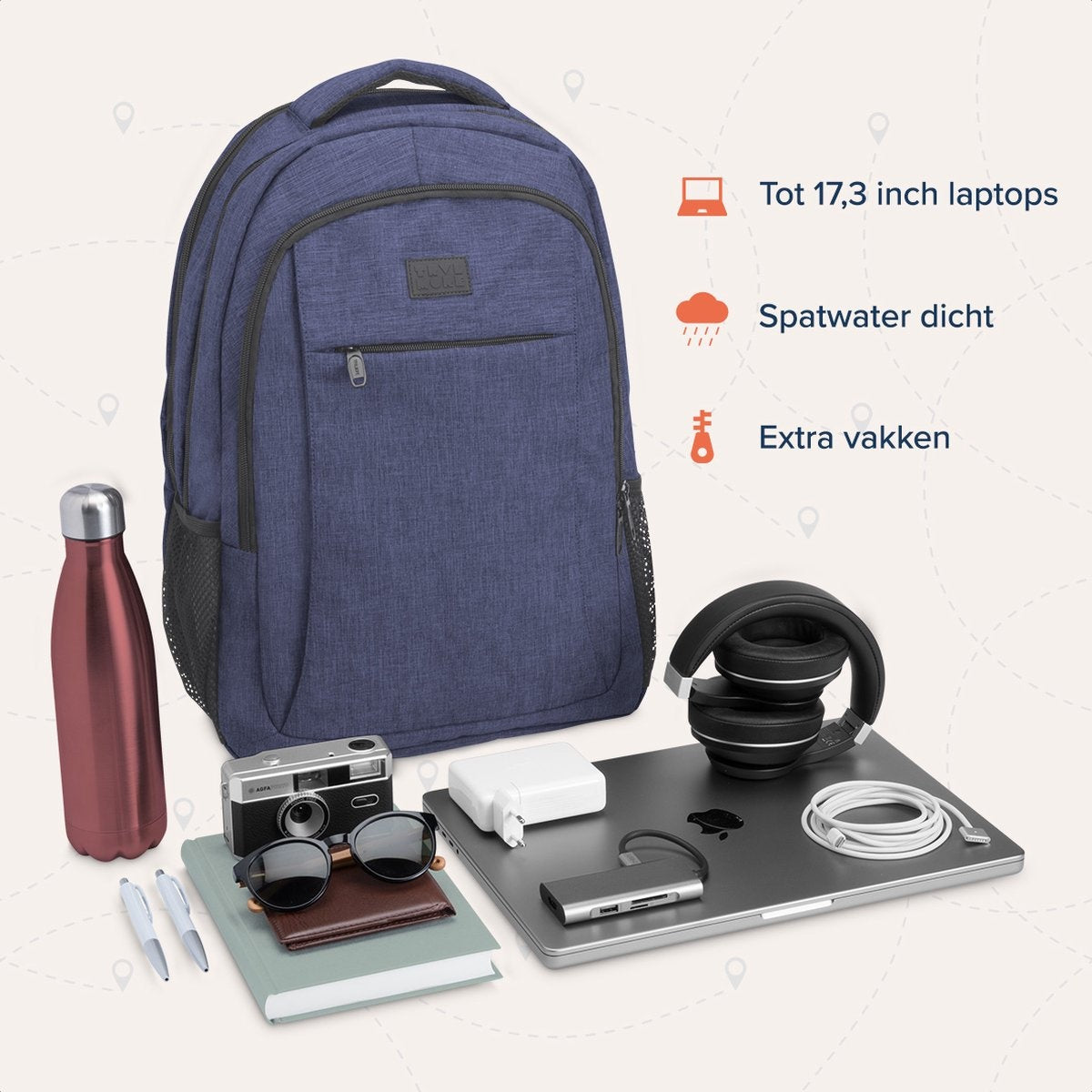 TRVLMORE Rucksack - 36L - 17.3 Zoll - Laptop-Rucksack - Schultasche - Unisex - Spritzwassergeschützt Blau