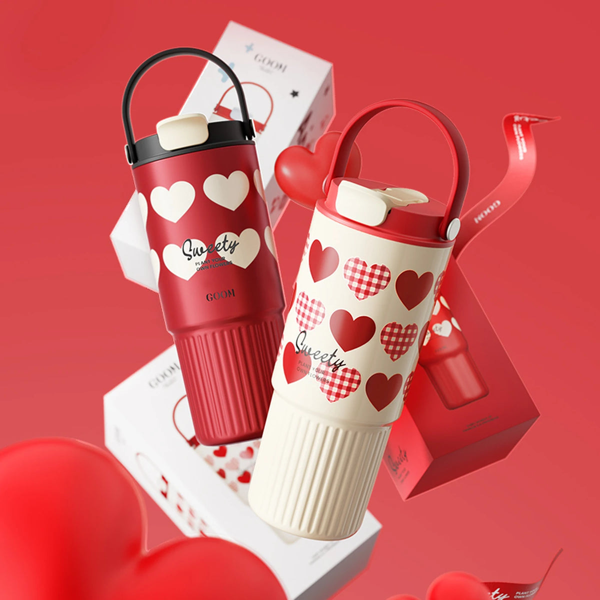 GOOM Worth-Serie Trinkbecher – 780 ml – Rot – Edelstahl – Mit Teesieb und Tragegriff