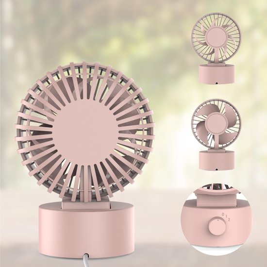 Northwall Mini-USB-Ventilator – Tischventilator in Rosa – Leiser Mini-Ventilator – Retro-Schreibtischventilator – Klein, leise und geräuschlos – Zwei Motoren – Neigbar – 2 Geschwindigkeitsstufen