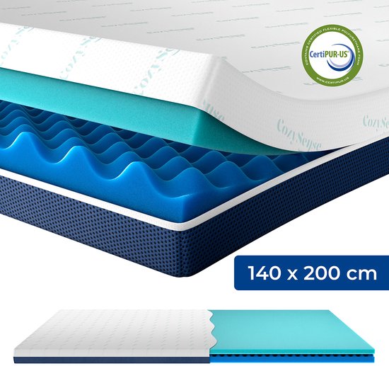 CozySense® DualFeel Topper Matratze 140x200 - Matratzenauflage - Matratzenauflage - Mit kühler & warmer Seite - CertiPUR® - Fester Härtegrad - 7,5 cm - Waschbarer Bezug